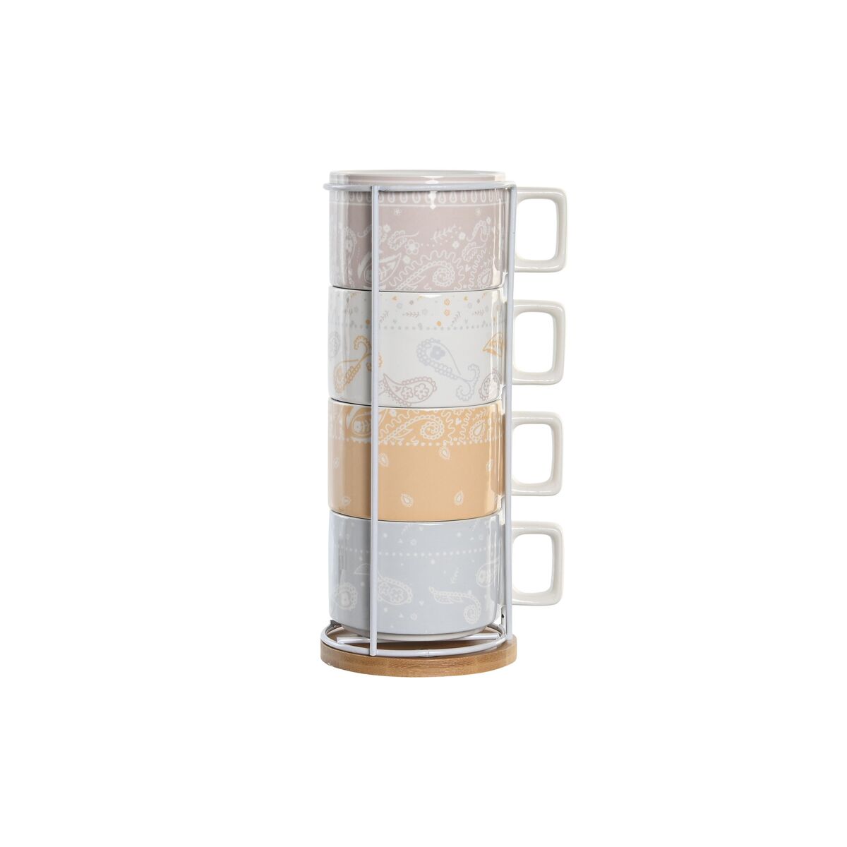 Set med kaffekoppar DKD Home Decor Gul Blå Vit Röd Metall Bambu Dolomite 4 Delar 260 ml
