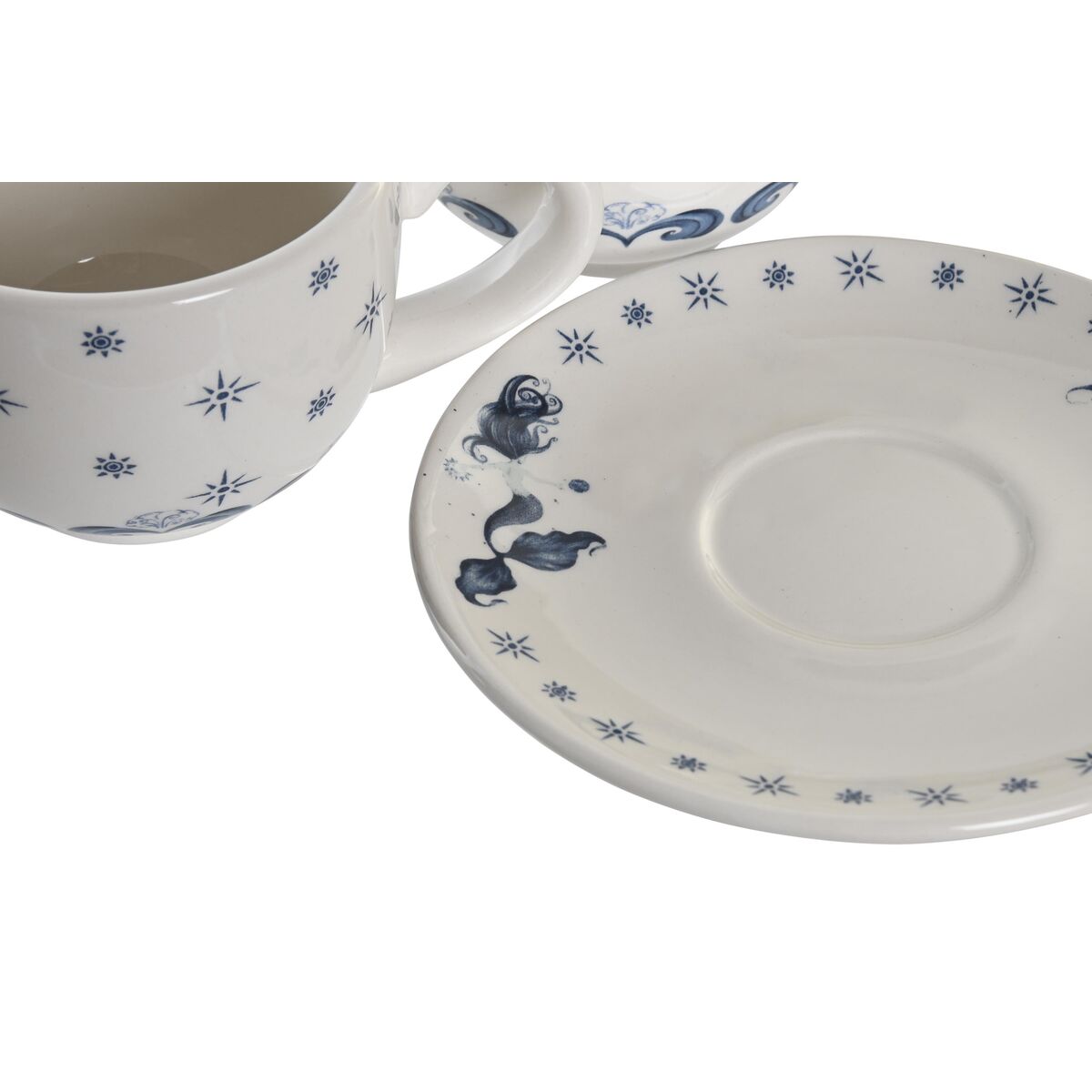 Set med koppar och fat DKD Home Decor Blå Metall Vit 180 ml Dolomite - 2