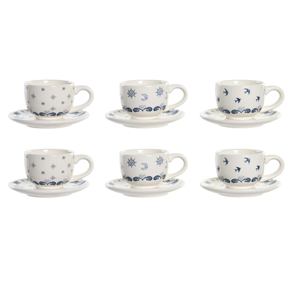 Set med koppar och fat DKD Home Decor Blå Metall Vit 180 ml Dolomite - 4