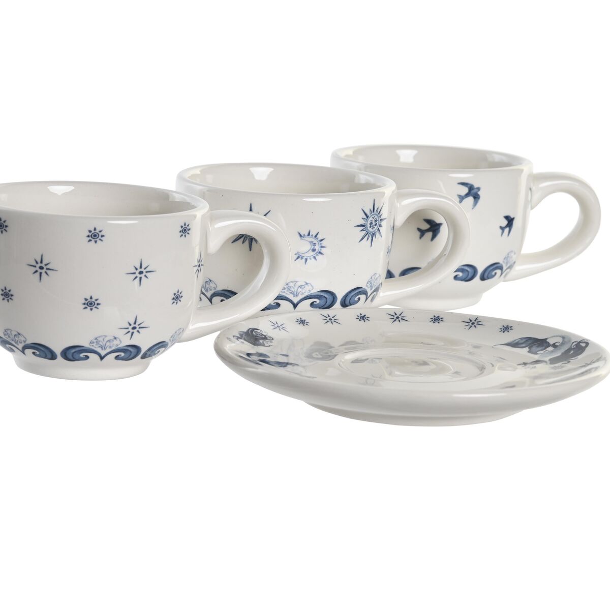 Set med koppar och fat DKD Home Decor Blå Metall Vit 180 ml Dolomite - 3