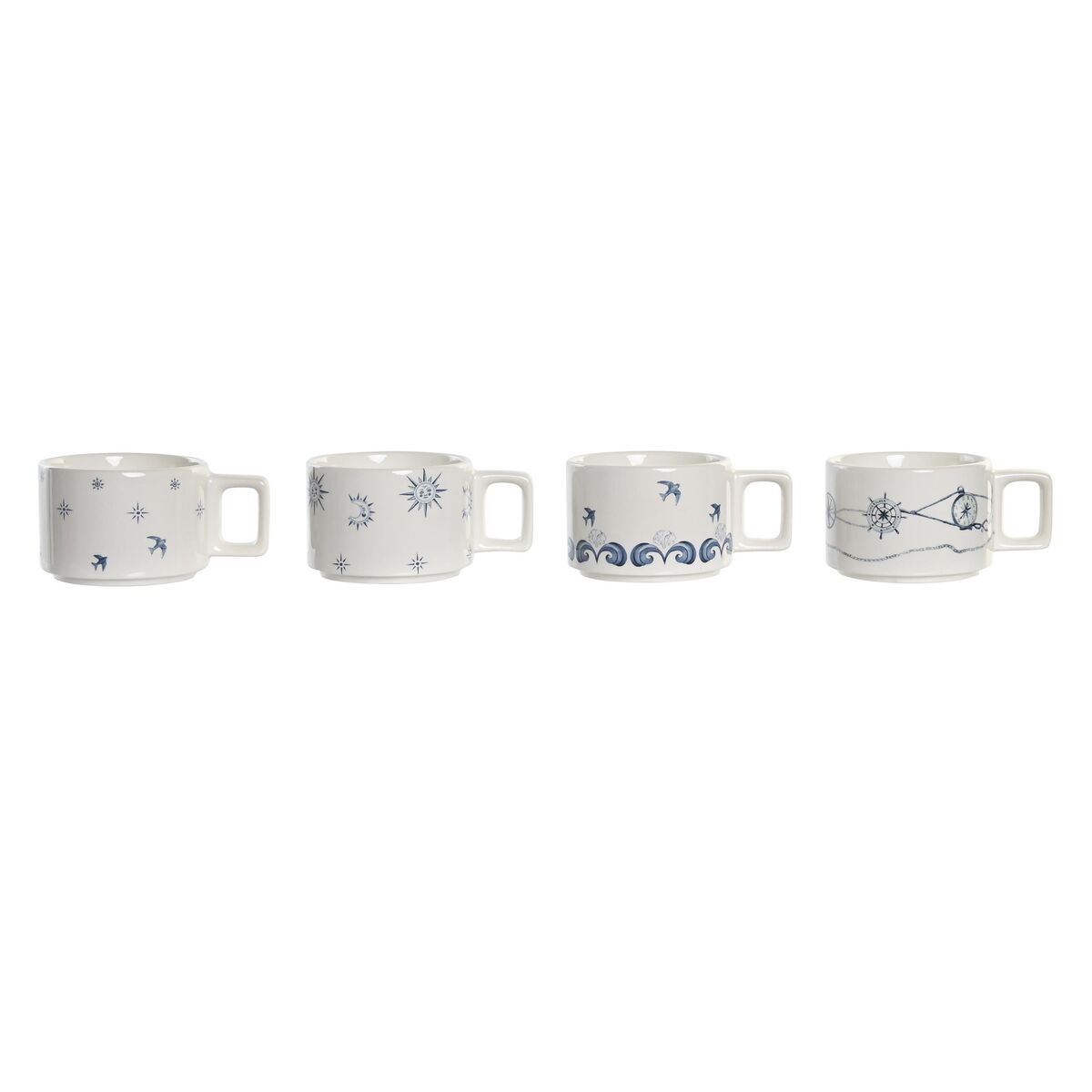 Set med kaffekoppar DKD Home Decor Blå Metall Vit 260 ml 4 Delar Dolomite - 3
