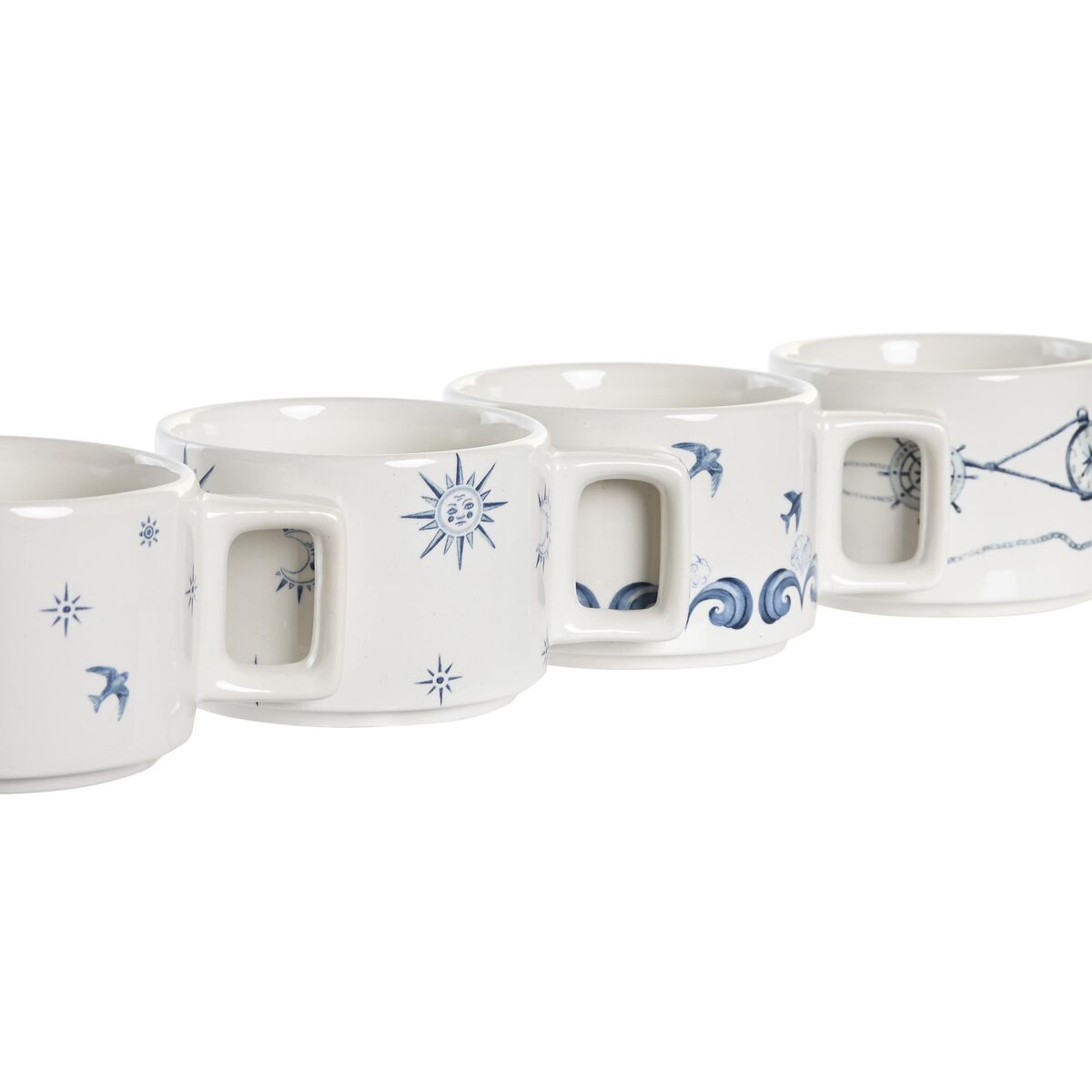 Set med kaffekoppar DKD Home Decor Blå Metall Vit 260 ml 4 Delar Dolomite - 2