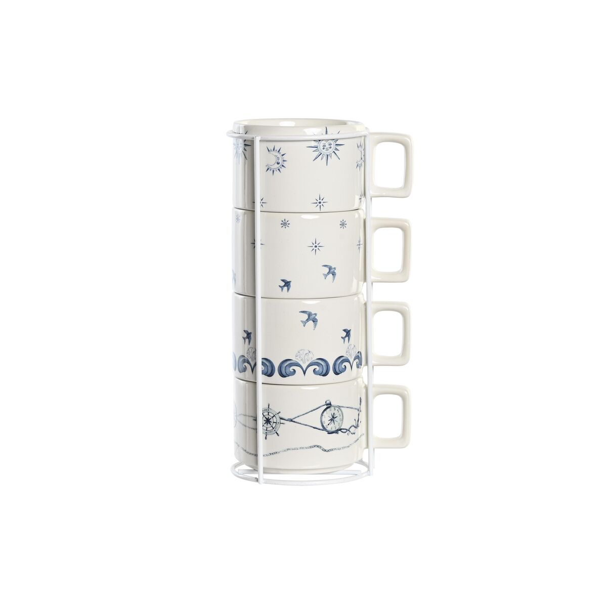 Set med kaffekoppar DKD Home Decor Blå Metall Vit 260 ml 4 Delar Dolomite
