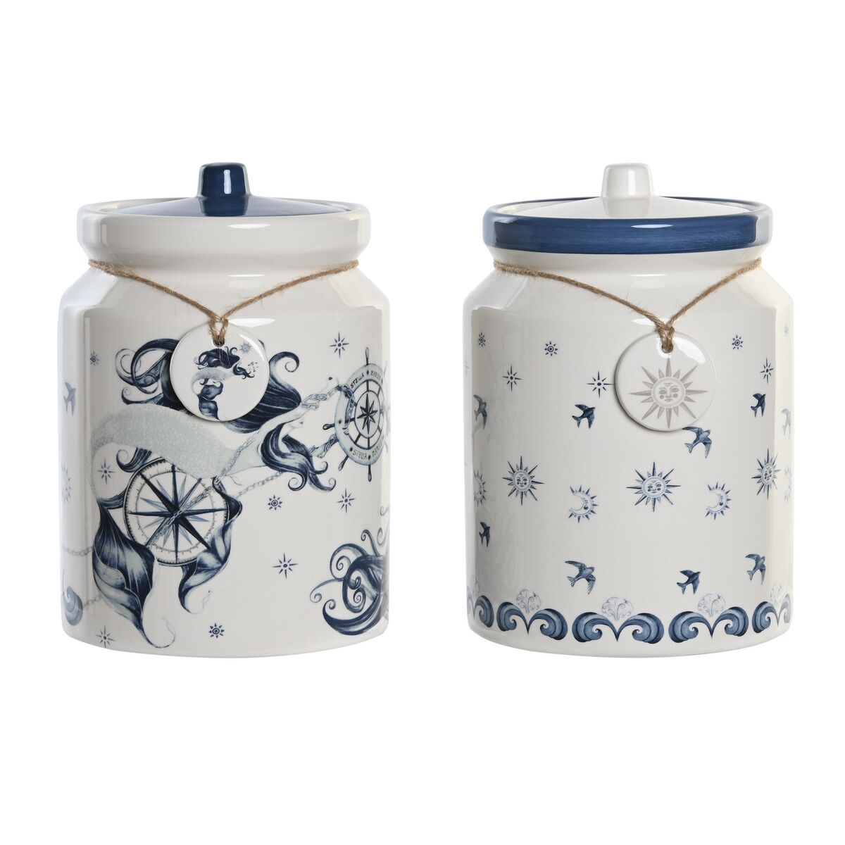 Burk DKD Home Decor Blå 15 x 15 x 21 cm Vit Dolomite (2 antal)