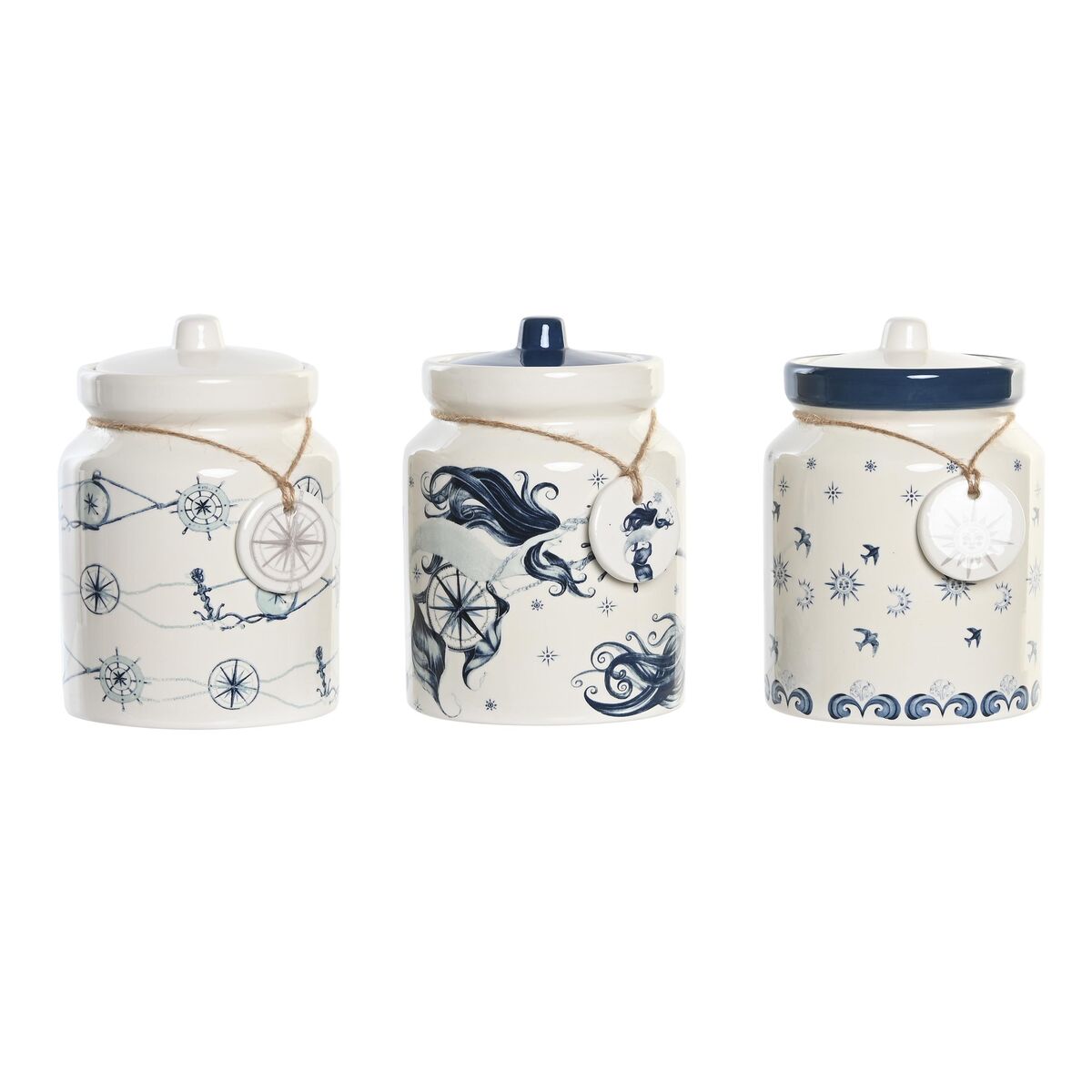 Burk DKD Home Decor 12 x 12 x 16 cm Blå Vit Dolomite (3 antal)