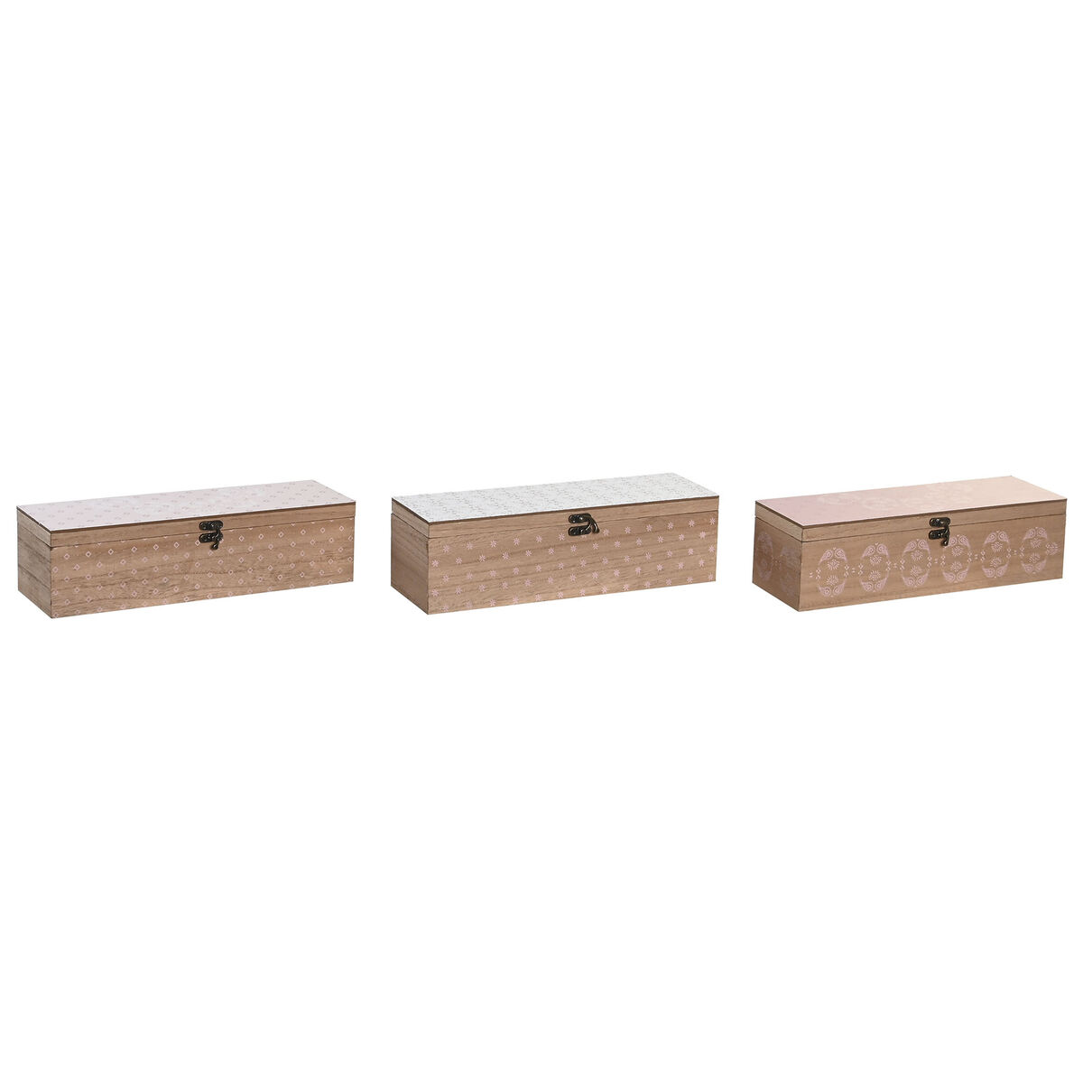 Låda för örtte DKD Home Decor 30 x 9 x 8 cm Glas Rosa Vit 3 Delar Trä MDF