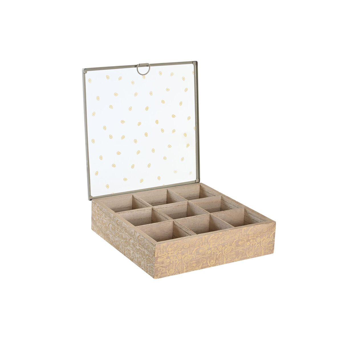Låda för örtte DKD Home Decor 24 x 24 x 6,5 cm Glas Naturell Blå Rosa Metall Vit 3 Delar Trä MDF - 2