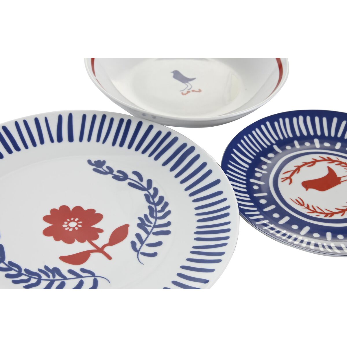 Servissats DKD Home Decor Blå Vit Röd Porslin Medelhavs 18 Delar 27 x 27 x 3 cm - 4