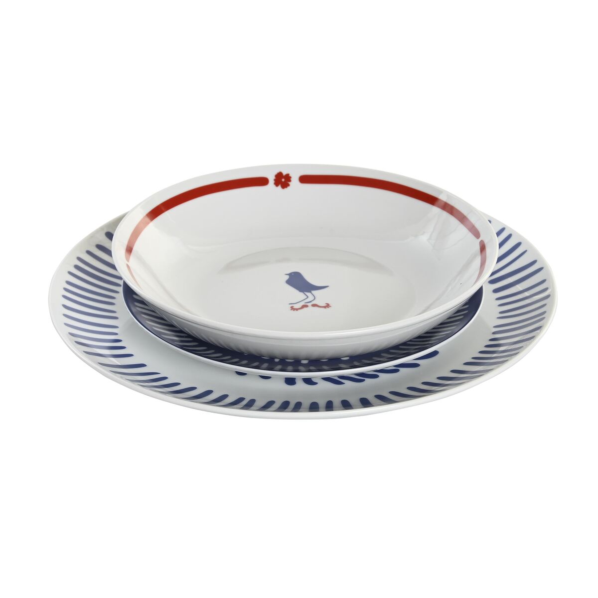 Servissats DKD Home Decor Blå Vit Röd Porslin Medelhavs 18 Delar 27 x 27 x 3 cm - 3