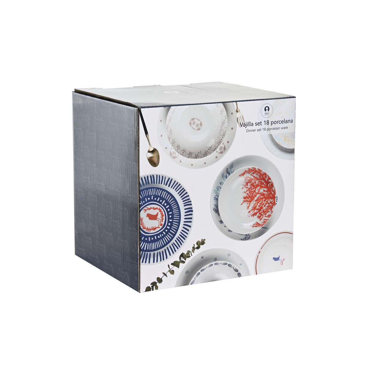 Servissats DKD Home Decor Blå Vit Röd Porslin Medelhavs 18 Delar 27 x 27 x 3 cm - 2