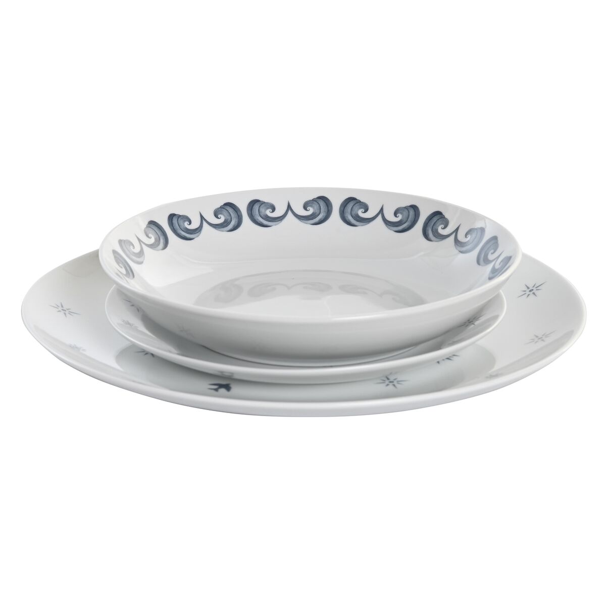 Servissats DKD Home Decor Blå Vit Porslin 18 Delar 27 x 27 x 3 cm - 3