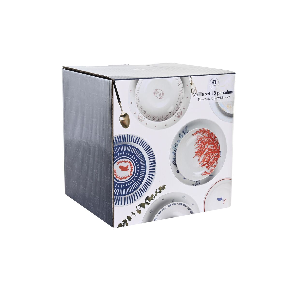 Servissats DKD Home Decor Blå Vit Porslin 18 Delar 27 x 27 x 3 cm - 2