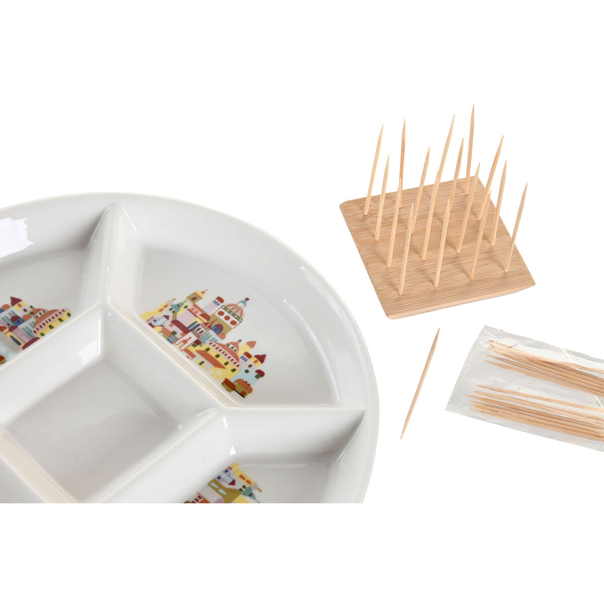 Tilltuggsset DKD Home Decor 23,5 x 23,5 x 7 cm Naturell Röd Multicolour Stengods Cottage Hus - 3
