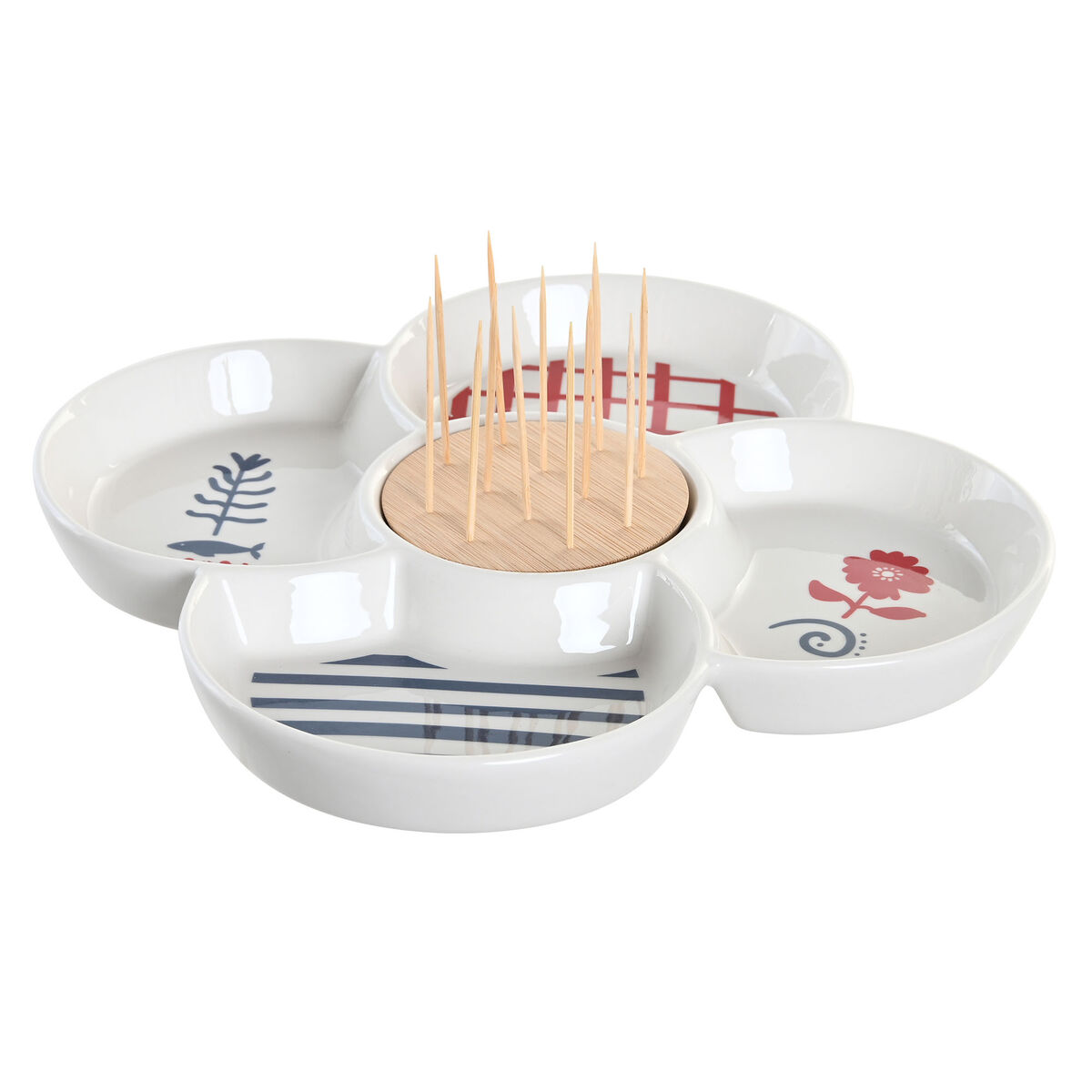 Tilltuggsset DKD Home Decor Röd Blå Vit Stengods 22 x 22 x 7 cm Medelhavs Hus