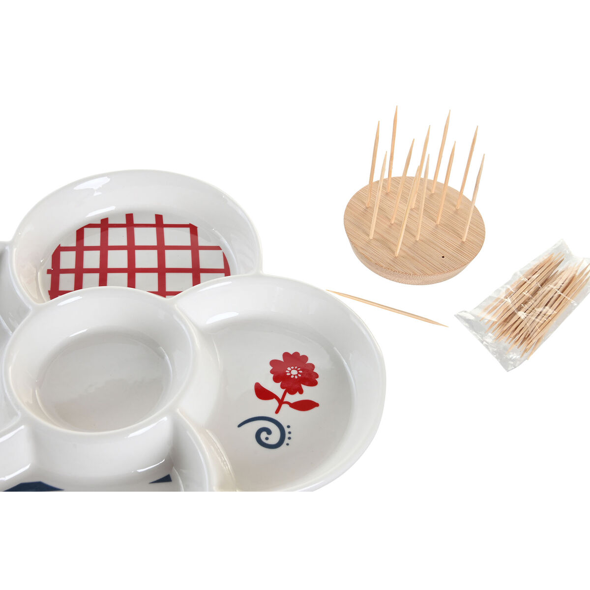 Tilltuggsset DKD Home Decor Röd Blå Vit Stengods 22 x 22 x 7 cm Medelhavs Hus - 3