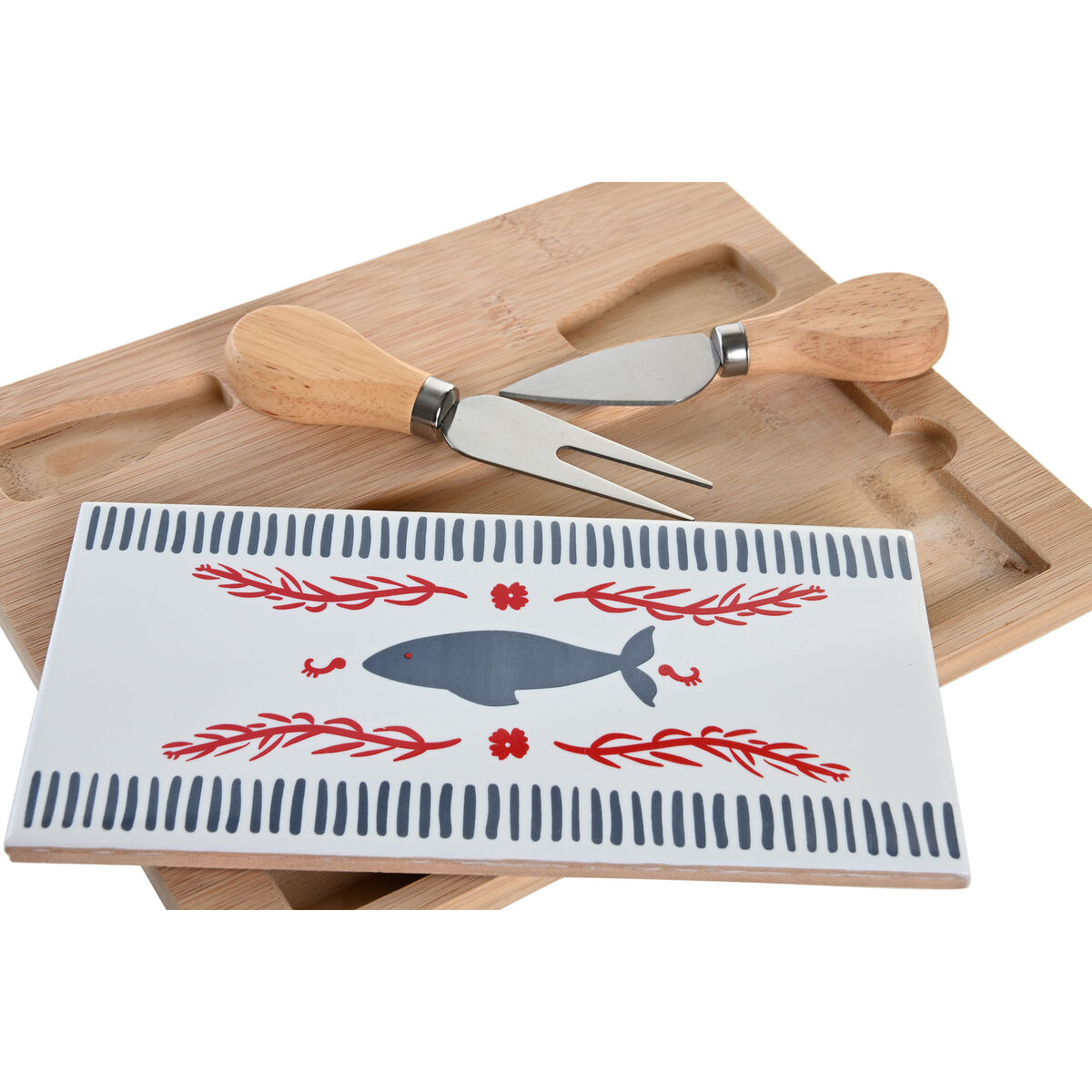 Tilltuggsset DKD Home Decor 24,5 x 20 x 1,2 cm Röd Blå Stengods Medelhavs Hus - 2