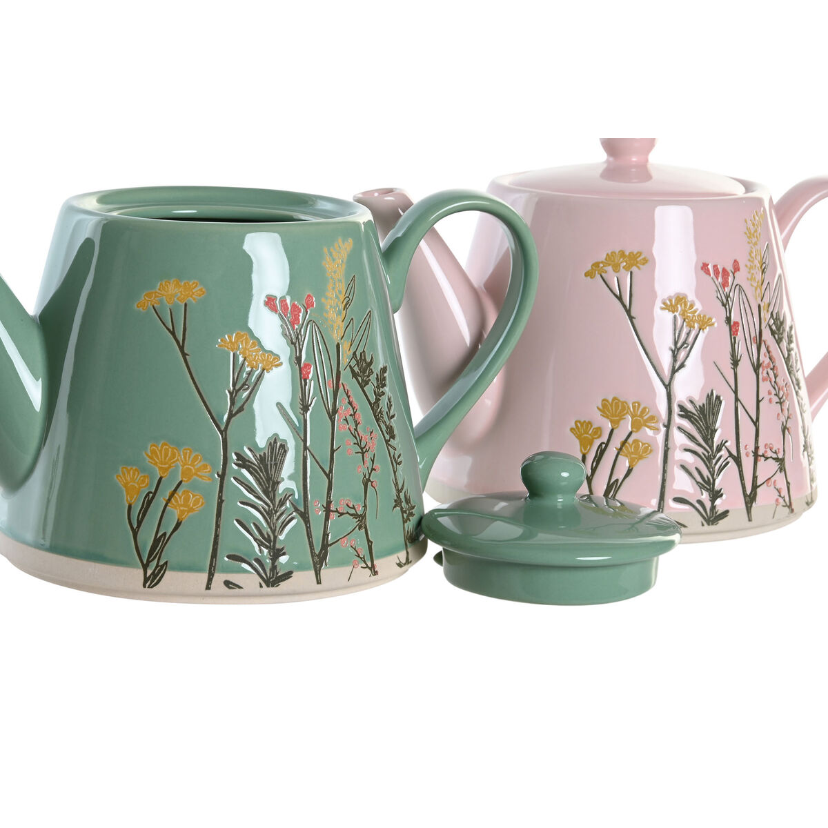 Tekanna DKD Home Decor Rosa Grön Stengods (2 antal) - 2