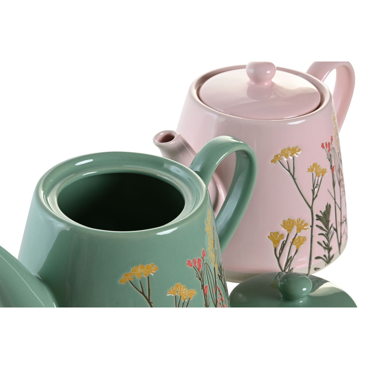 Tekanna DKD Home Decor Rosa Grön Stengods (2 antal) - 3