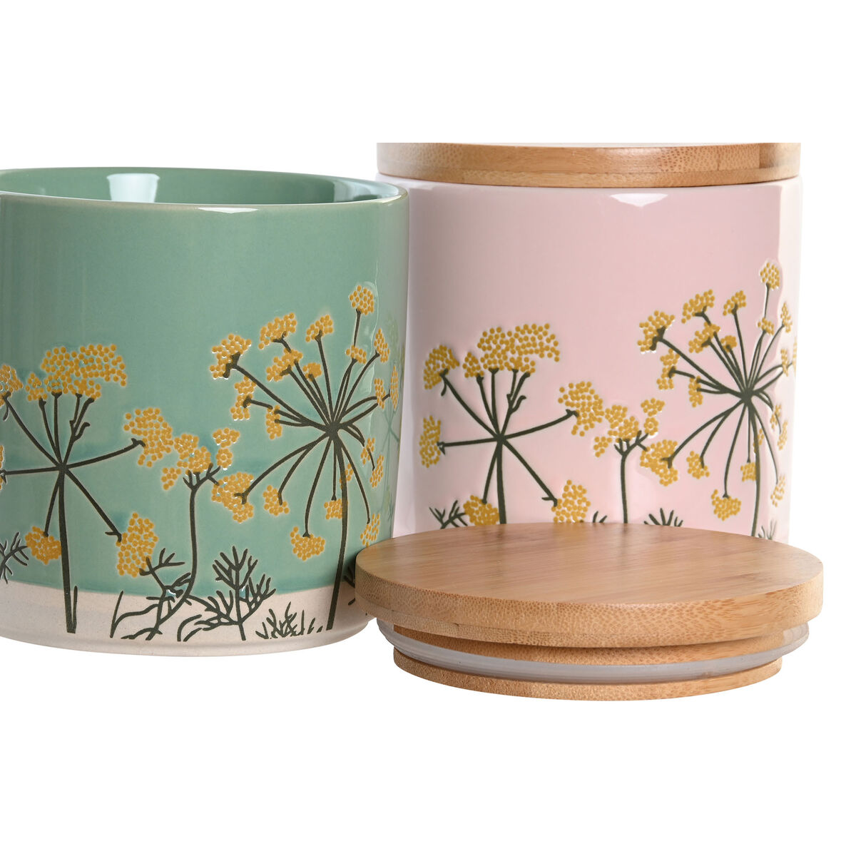 Burk DKD Home Decor 11,5 x 11,5 x 12 cm Blommig Rosa Grön Bambu Stengods Shabby Chic (2 antal) - 2