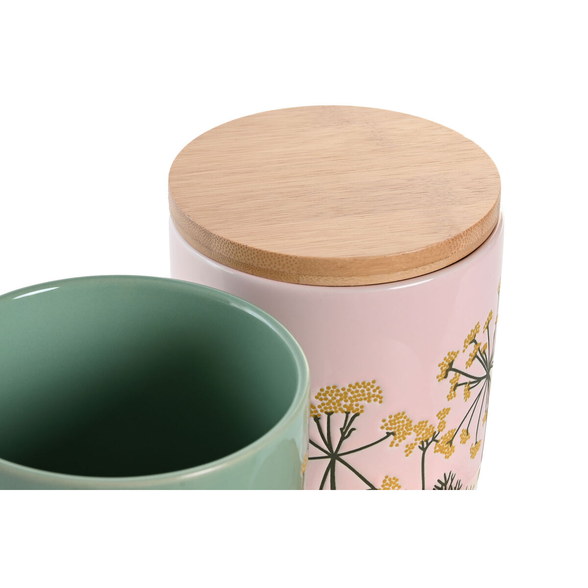 Burk DKD Home Decor 11,5 x 11,5 x 12 cm Blommig Rosa Grön Bambu Stengods Shabby Chic (2 antal) - 3