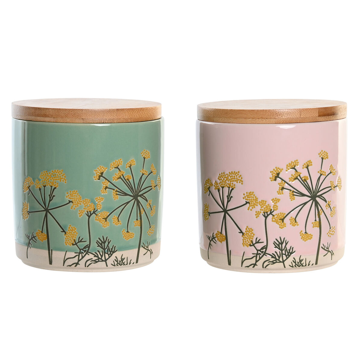Burk DKD Home Decor 11,5 x 11,5 x 12 cm Blommig Rosa Grön Bambu Stengods Shabby Chic (2 antal)
