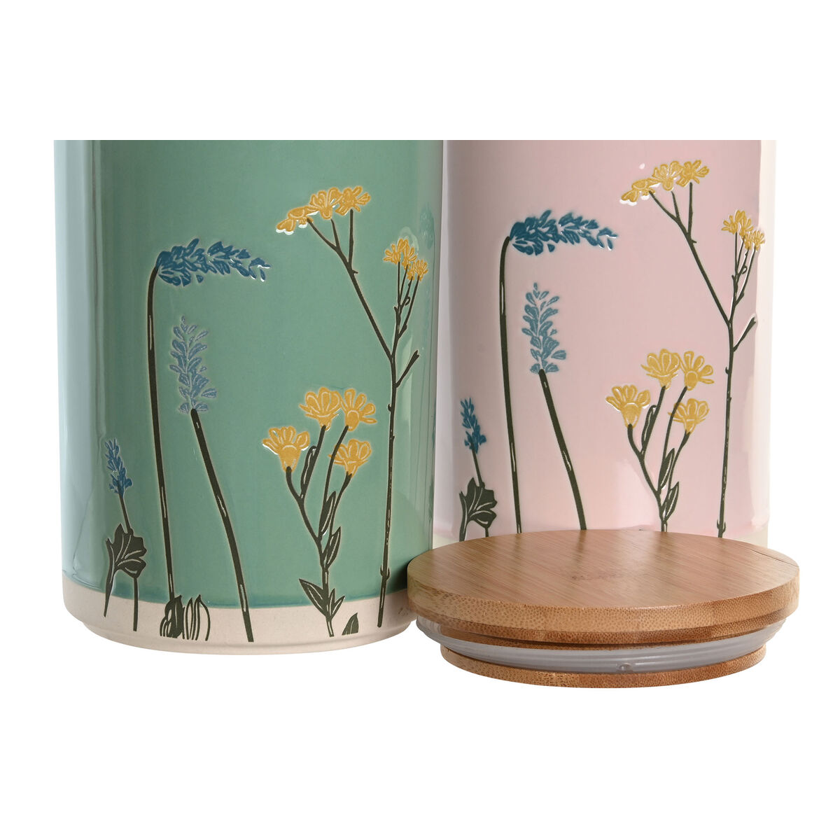 Burk DKD Home Decor 11,5 x 11,5 x 17,5 cm Blommig Rosa Grön Bambu Stengods Shabby Chic (2 antal) - 2