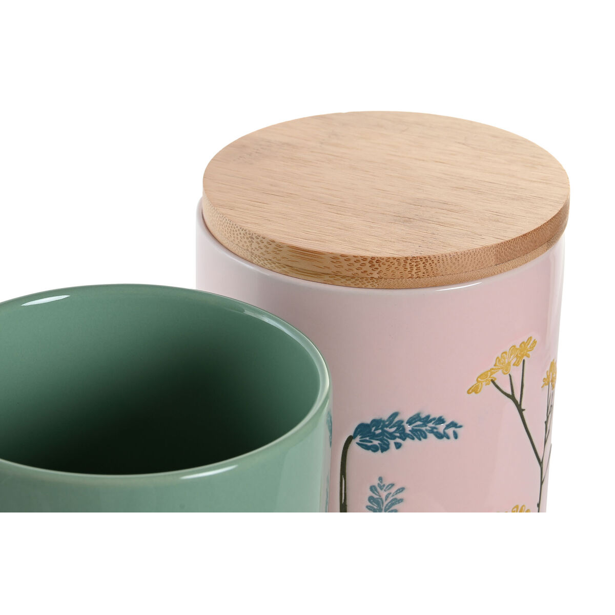 Burk DKD Home Decor 11,5 x 11,5 x 17,5 cm Blommig Rosa Grön Bambu Stengods Shabby Chic (2 antal) - 3
