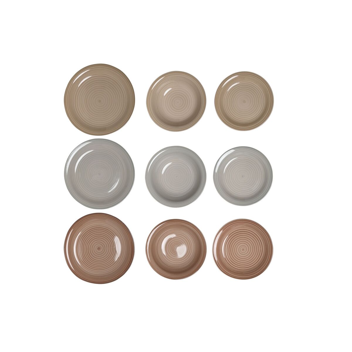 Matservis DKD Home Decor Brun Grå Stengods 18 Delar 26,5 x 26,5 x 3 cm