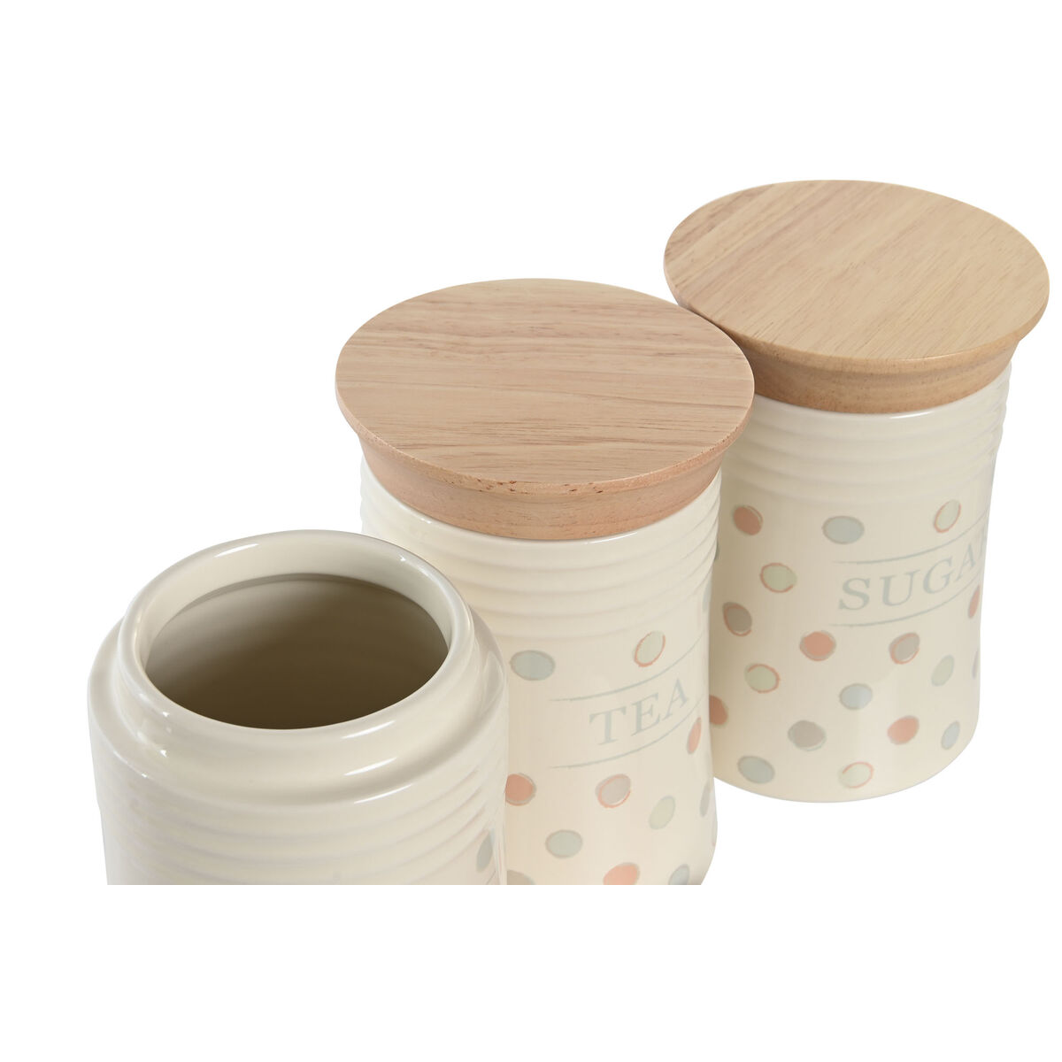 Burk DKD Home Decor Beige Bambu Stengods Prickig 10 x 10 x 16 cm (3 antal) - 2