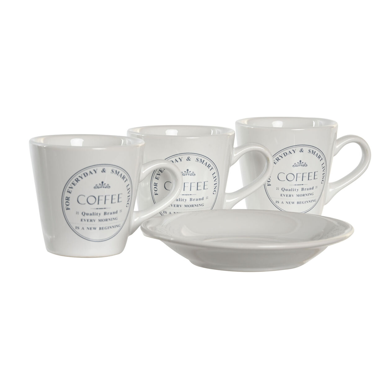 Set med koppar och fat DKD Home Decor Metall Vit Stengods 90 ml - 3