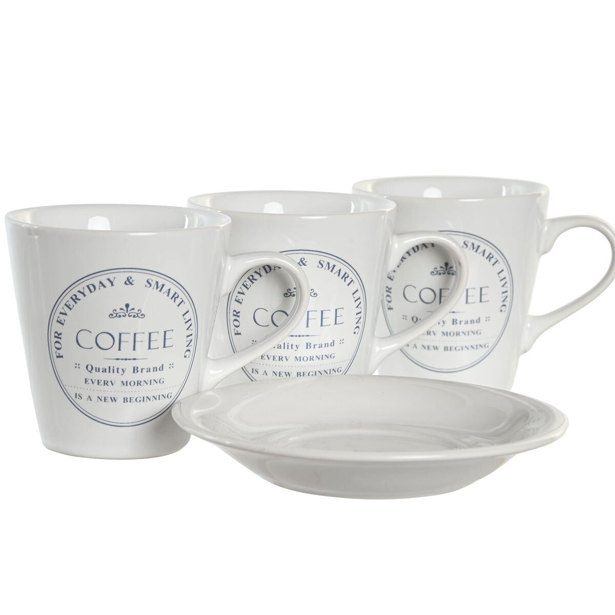 Set med koppar och fat DKD Home Decor Metall Vit Stengods 180 ml - 3