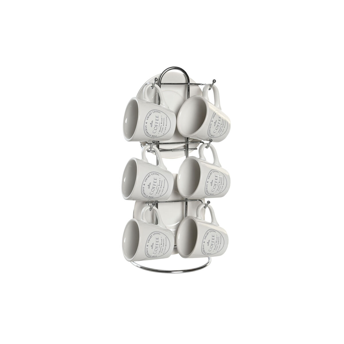 Set med koppar och fat DKD Home Decor Metall Vit Stengods 180 ml