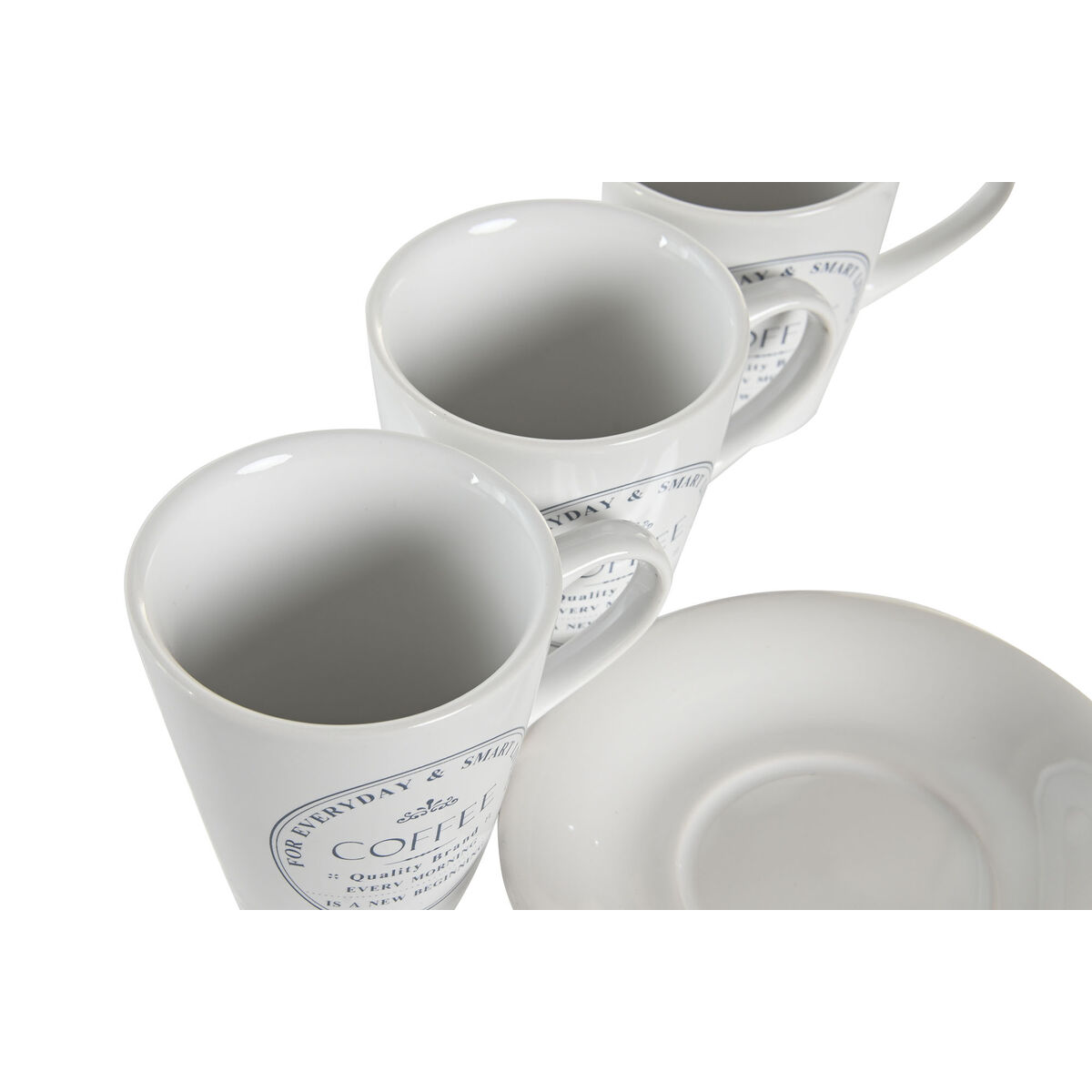 Set med koppar och fat DKD Home Decor Metall Vit Stengods 180 ml - 2