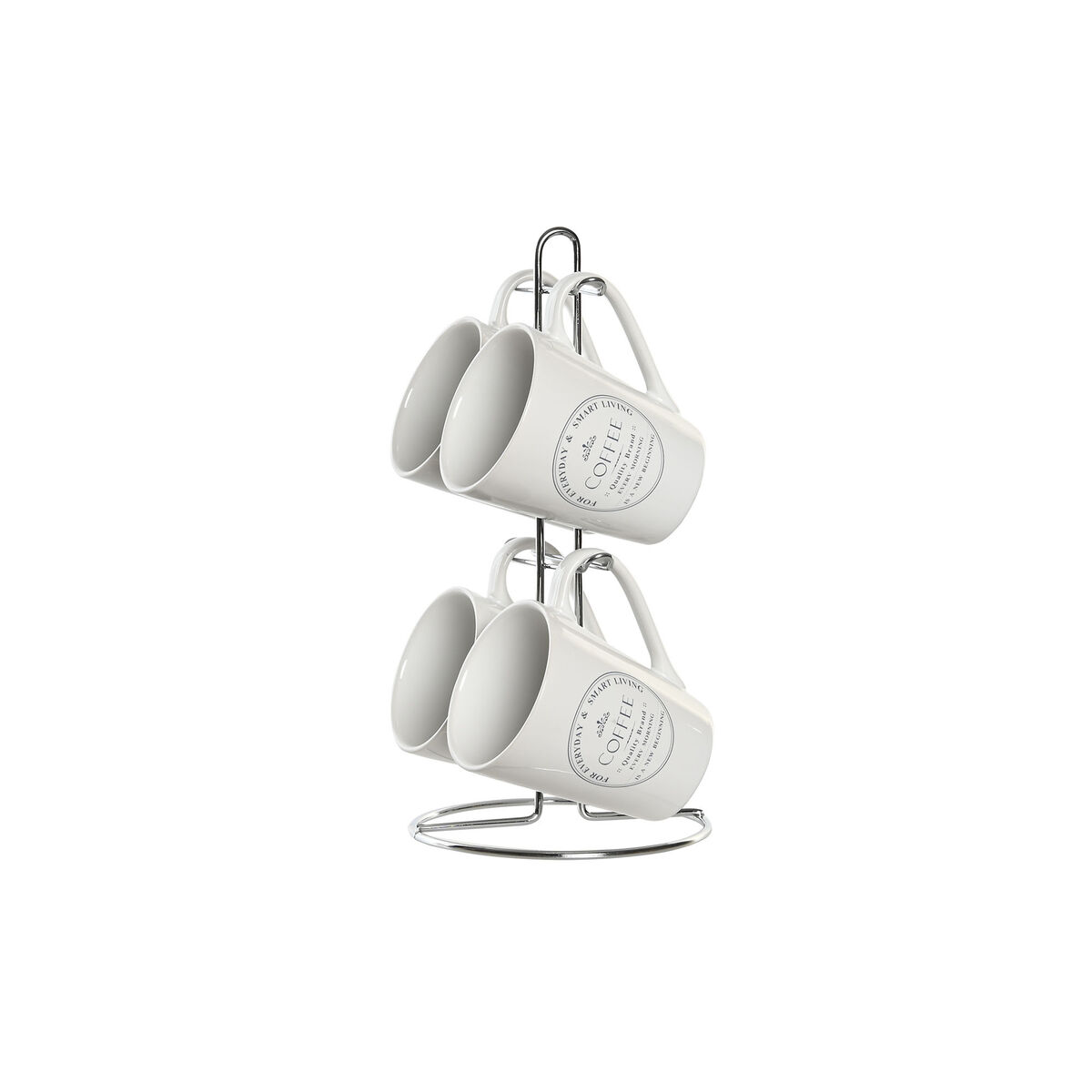 Set med koppar och fat DKD Home Decor Metall Vit 300 ml Stengods Kakel