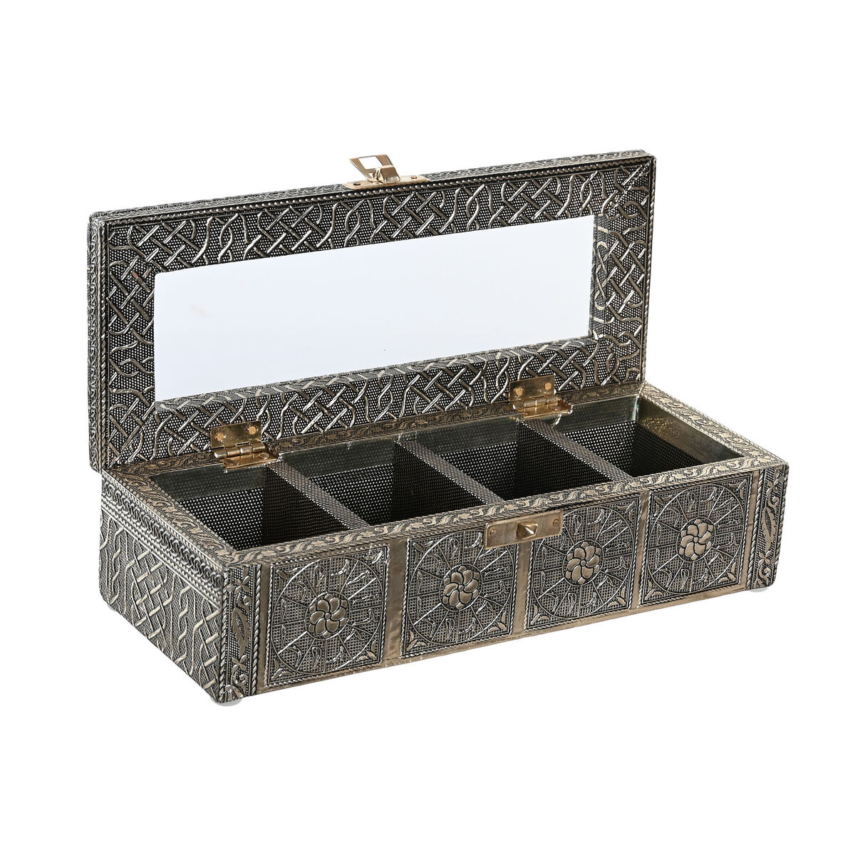 Låda för örtte DKD Home Decor 23 x 9 x 6 cm Champagne Trä Aluminium - 2