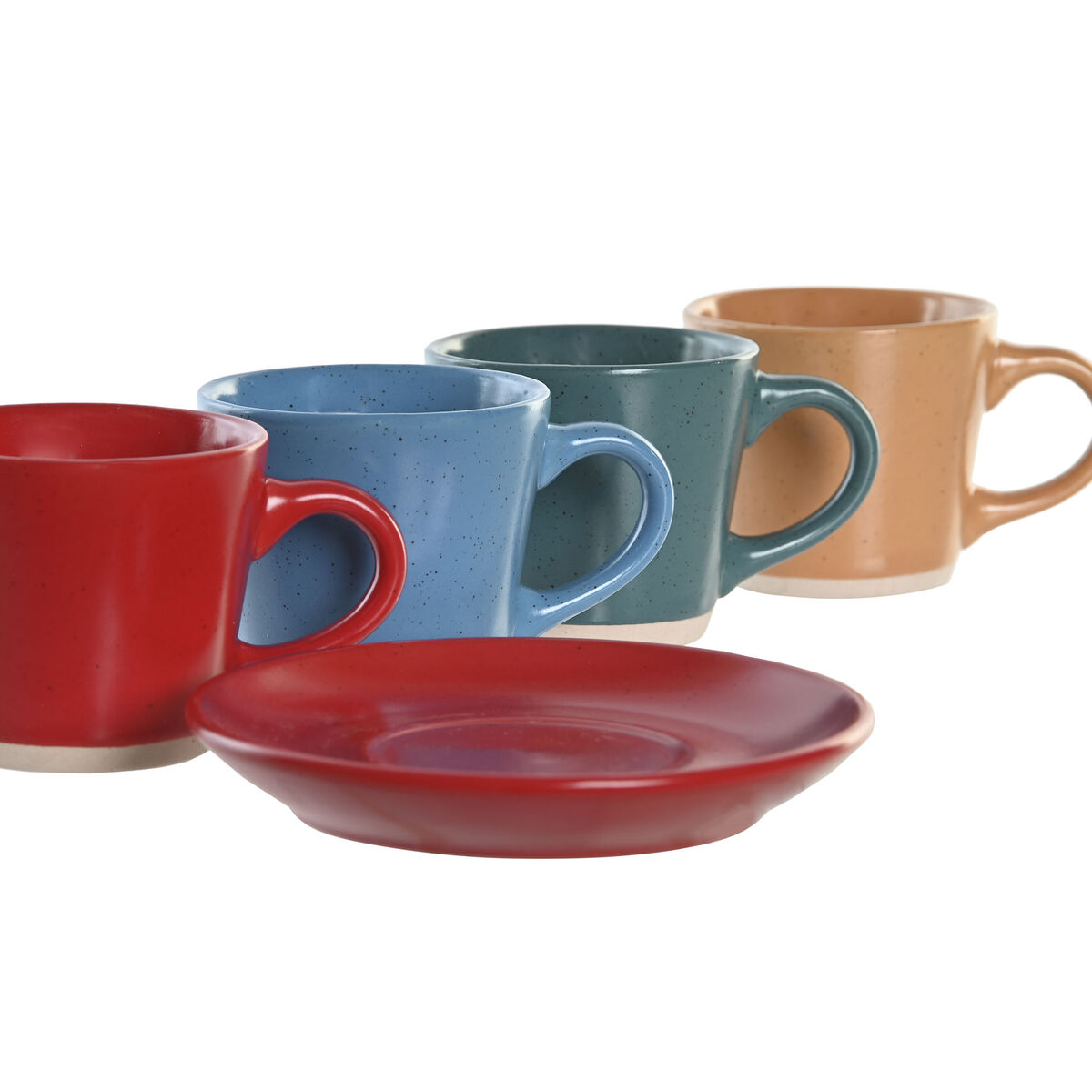 Set med koppar och fat DKD Home Decor Röd Blå Grön Gul Stengods 90 ml - 3