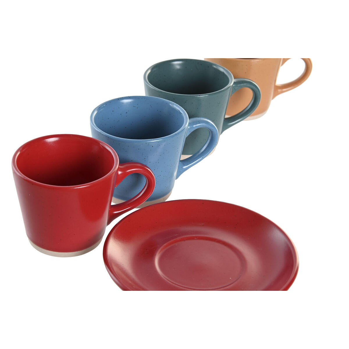 Set med koppar och fat DKD Home Decor Röd Blå Grön Gul Stengods 90 ml - 2