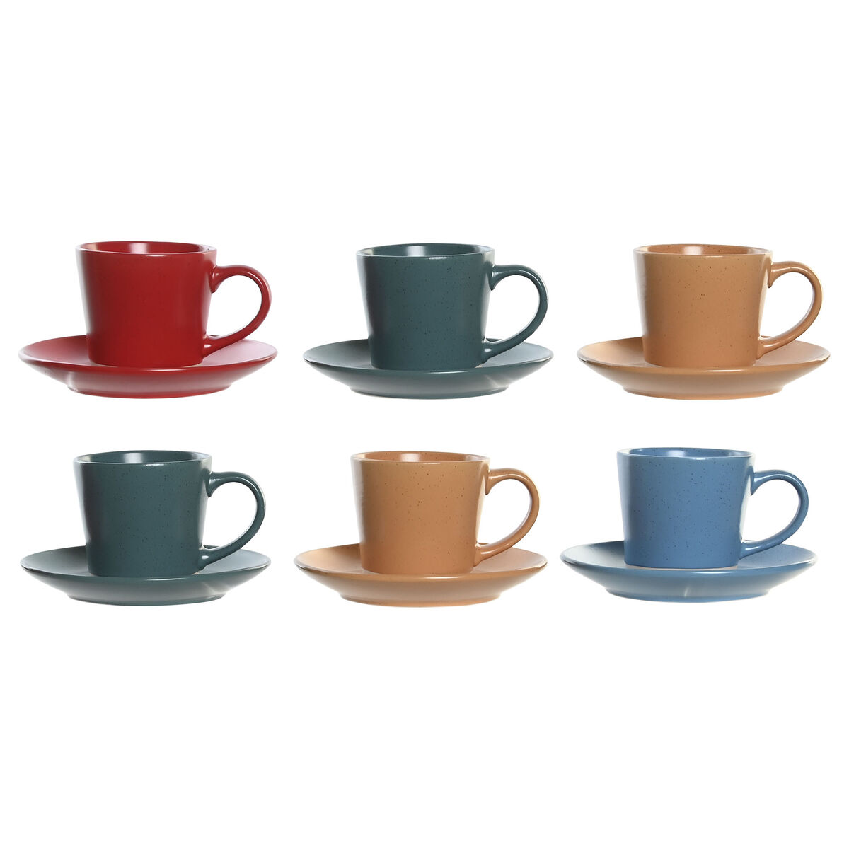 Set med koppar och fat DKD Home Decor Röd Blå Grön Gul Stengods 180 ml