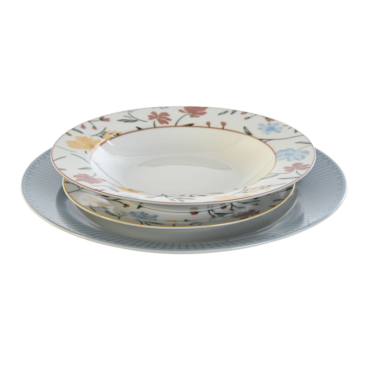 Matservis DKD Home Decor Blå Vit Porslin Blommig 18 Delar 27 x 27 x 3 cm - 4