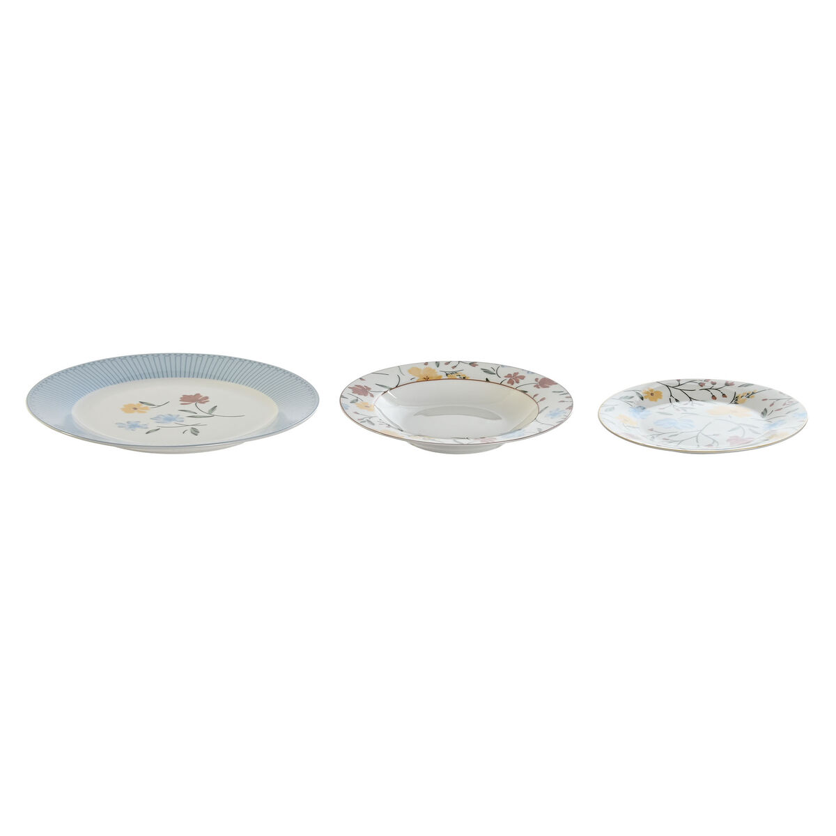 Matservis DKD Home Decor Blå Vit Porslin Blommig 18 Delar 27 x 27 x 3 cm - 3