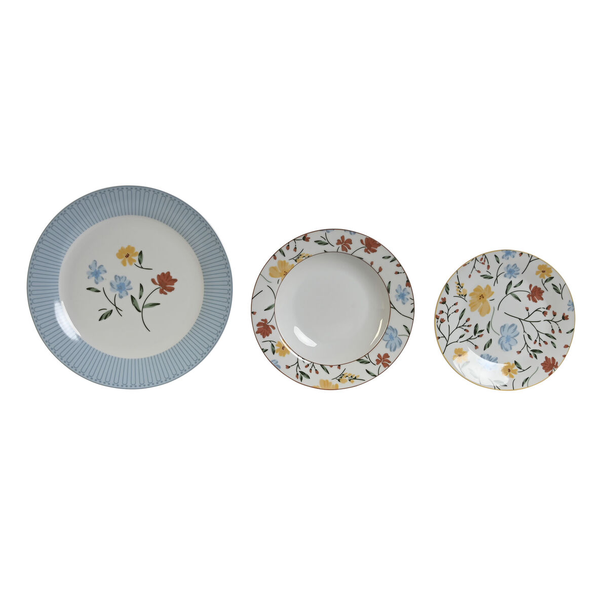 Matservis DKD Home Decor Blå Vit Porslin Blommig 18 Delar 27 x 27 x 3 cm