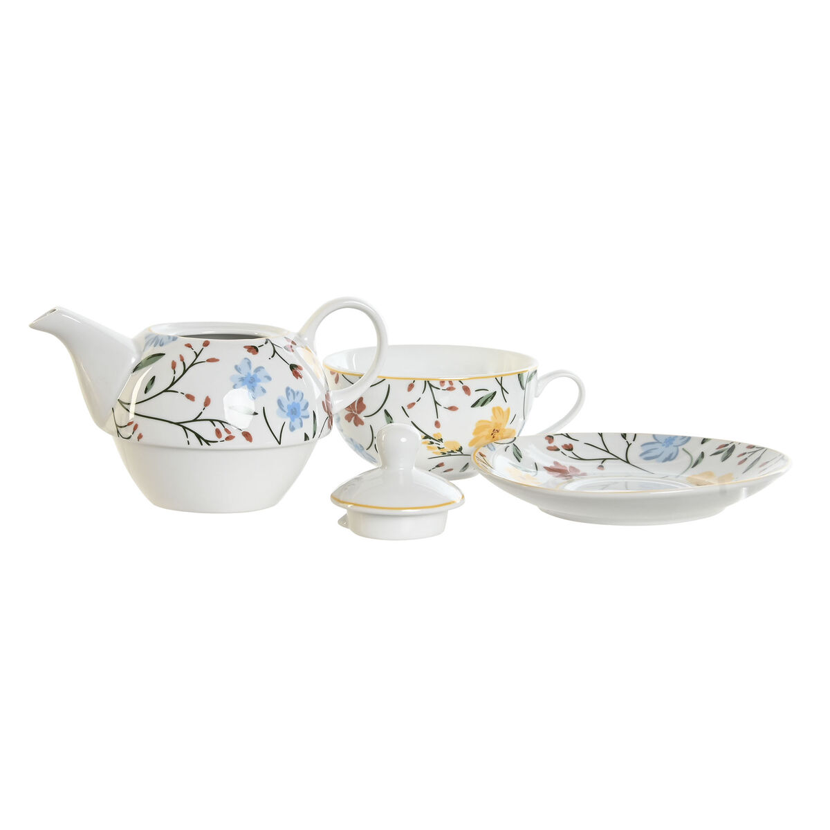 Spel: Tekanna DKD Home Decor Porslin Blå Terrakota n Vit Gul (3 antal)