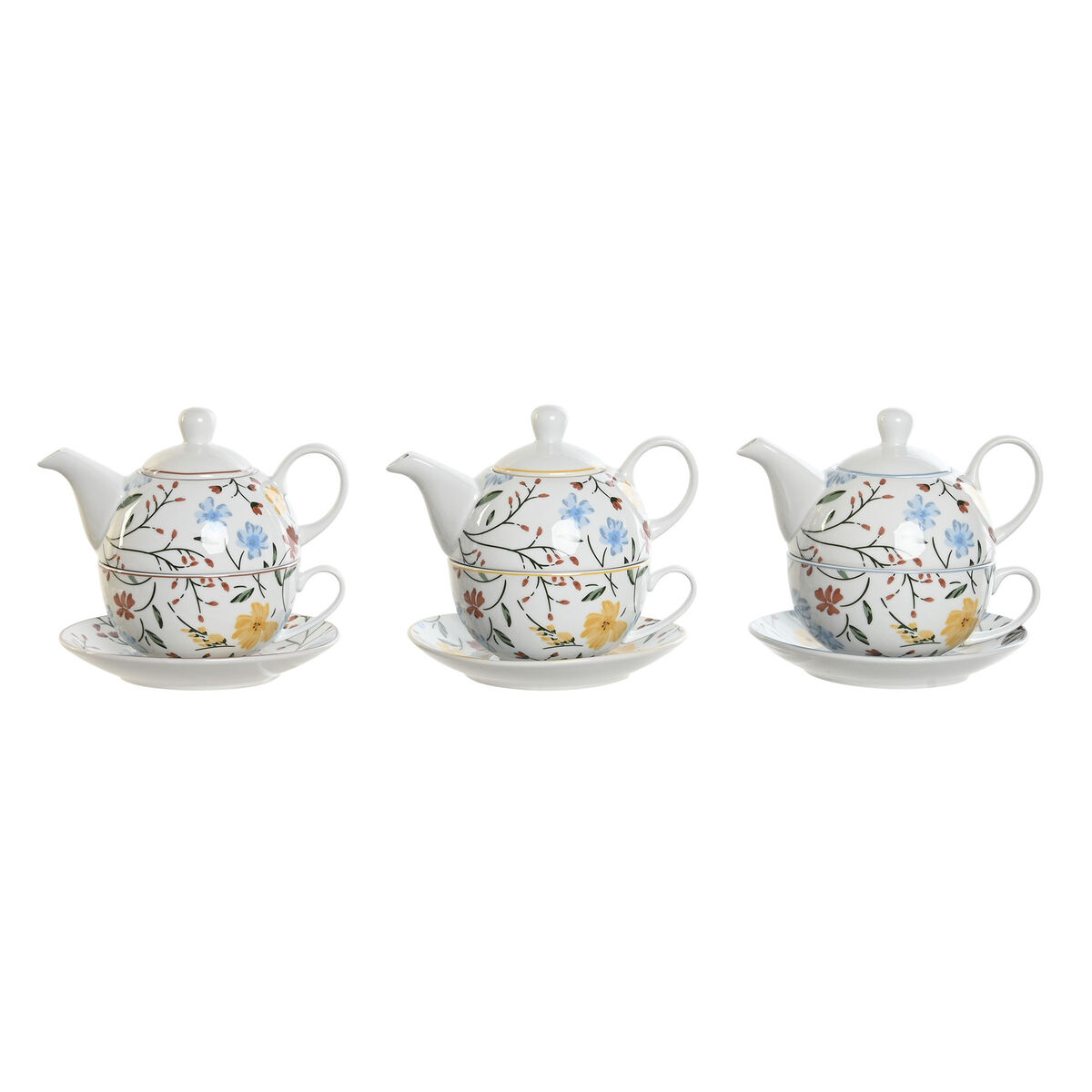 Spel: Tekanna DKD Home Decor Porslin Blå Terrakota n Vit Gul (3 antal) - 2