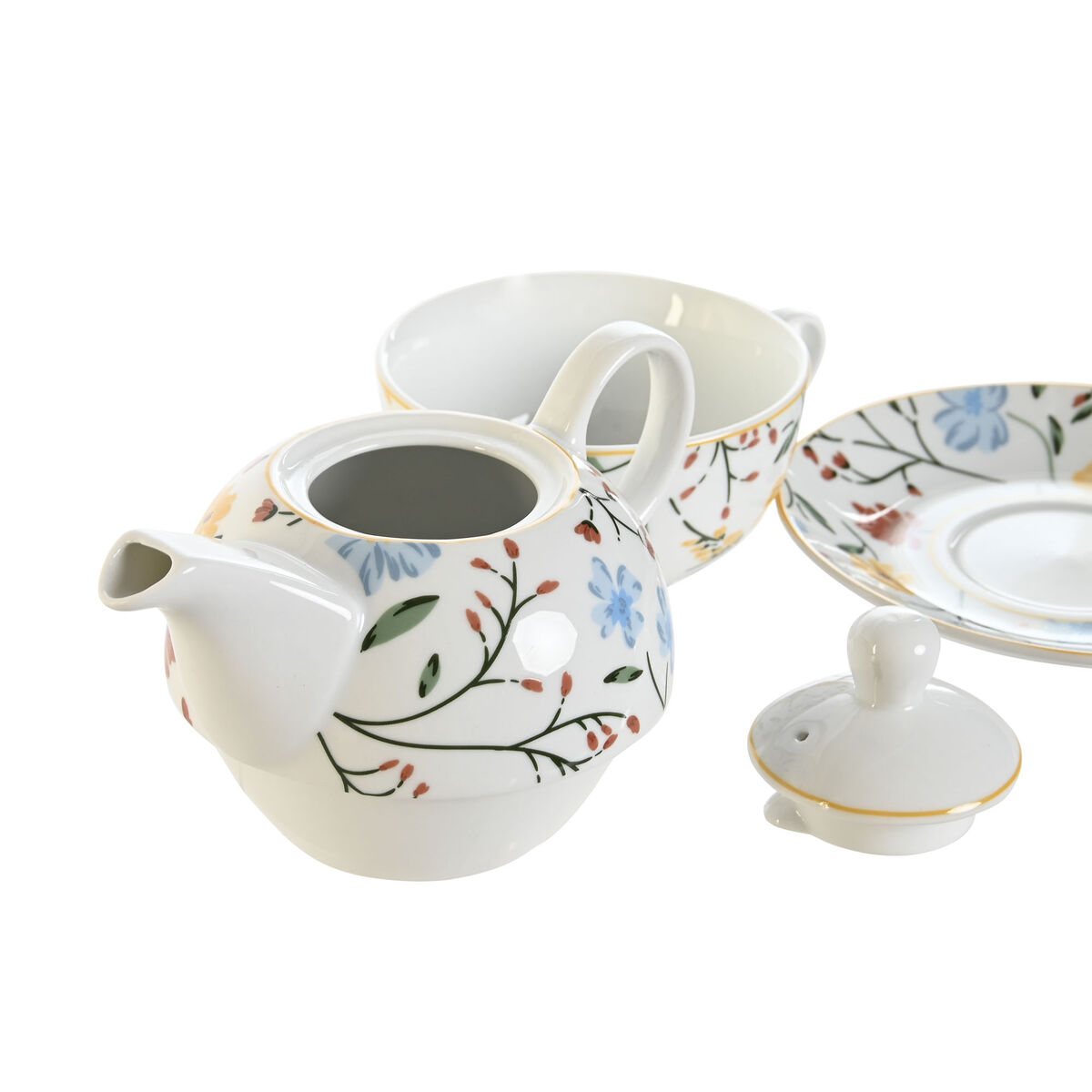 Spel: Tekanna DKD Home Decor Porslin Blå Terrakota n Vit Gul (3 antal) - 4