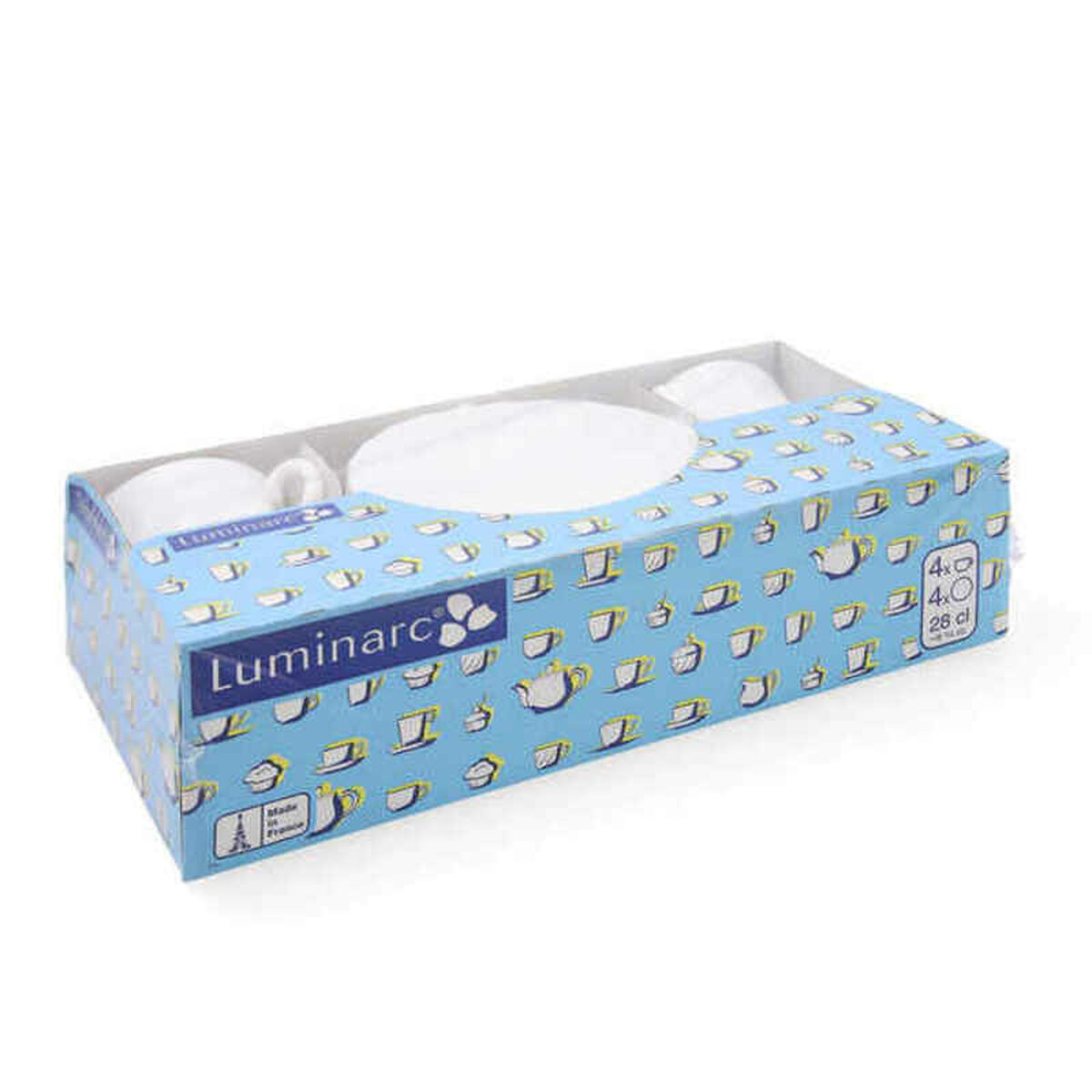 Set med koppar och fat Luminarc Trianon (4 pcs) Vit Glas 280 ml 4 Delar