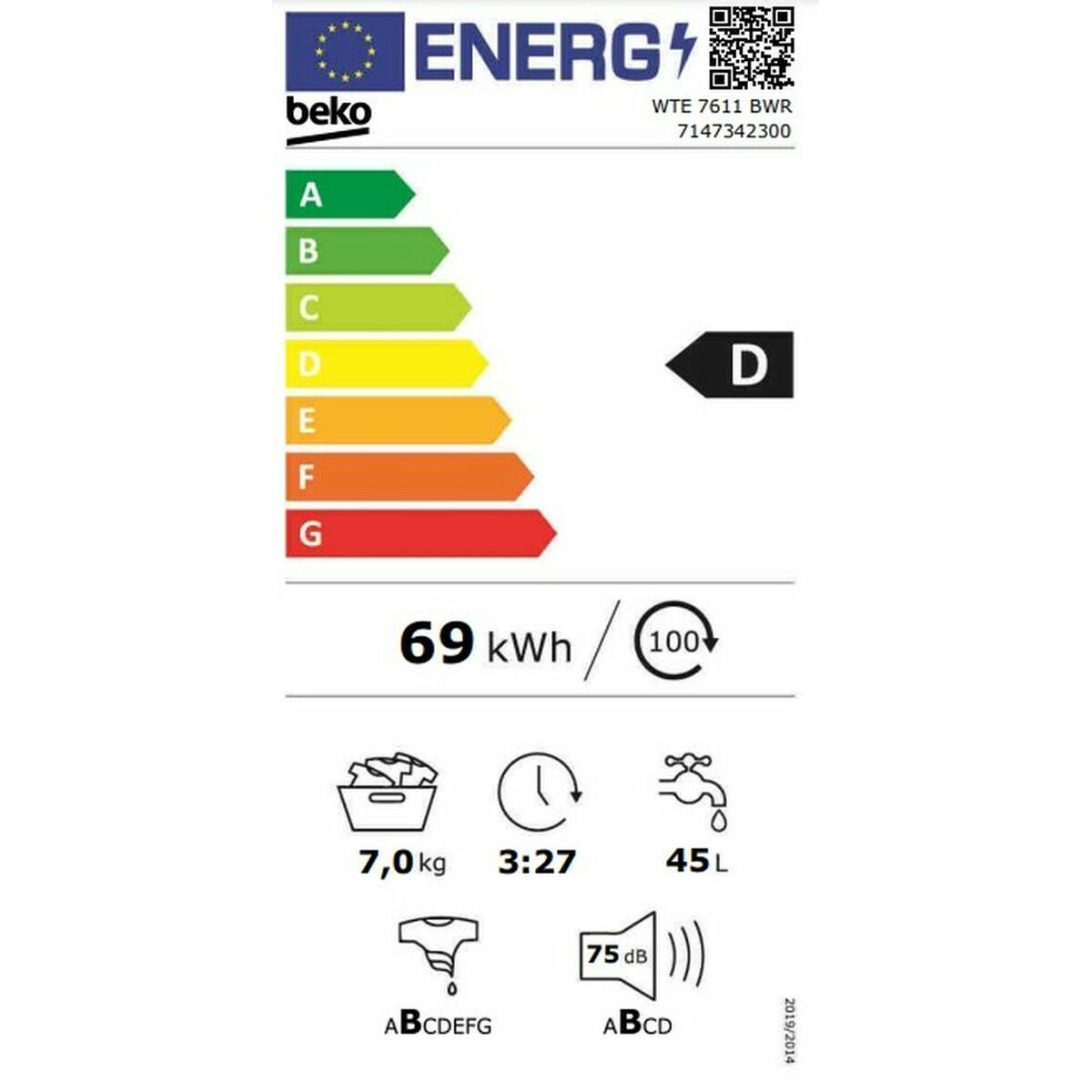 Tvättmaskin BEKO WTE 7611 BWR 1200 rpm 7 kg - 2