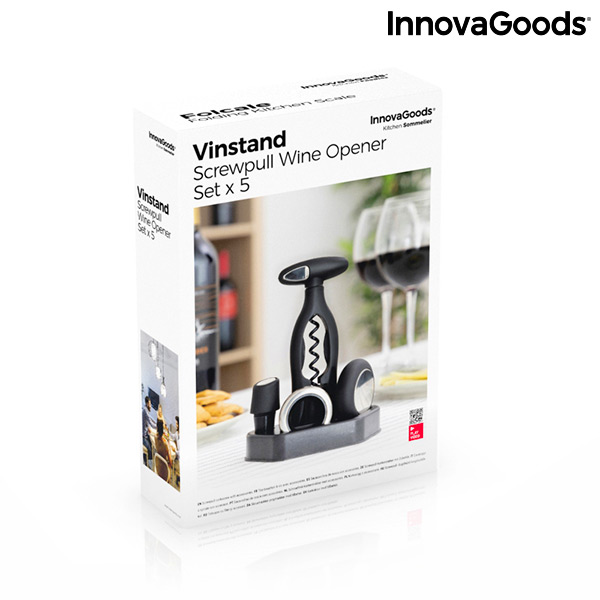 Uppsättning av vin med spiralkorkskruv och tillbehör Vinstand InnovaGoods 5 Delar - 2