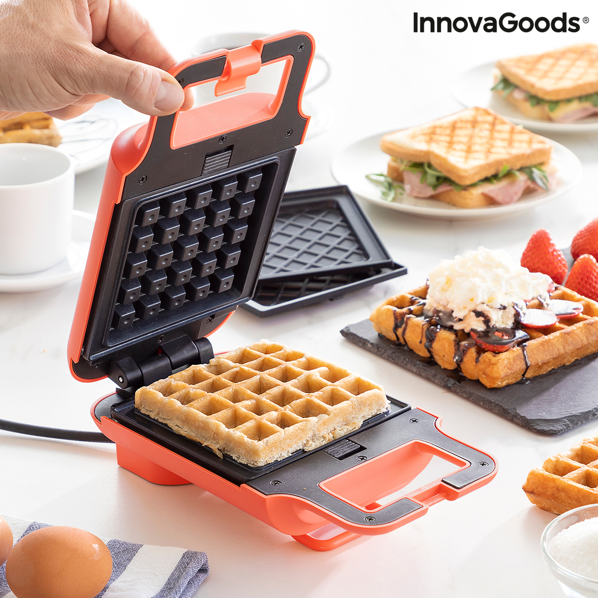 2-i-1 Våfflo- och smörgåsmaskin med recept Wafflicher InnovaGoods - 9