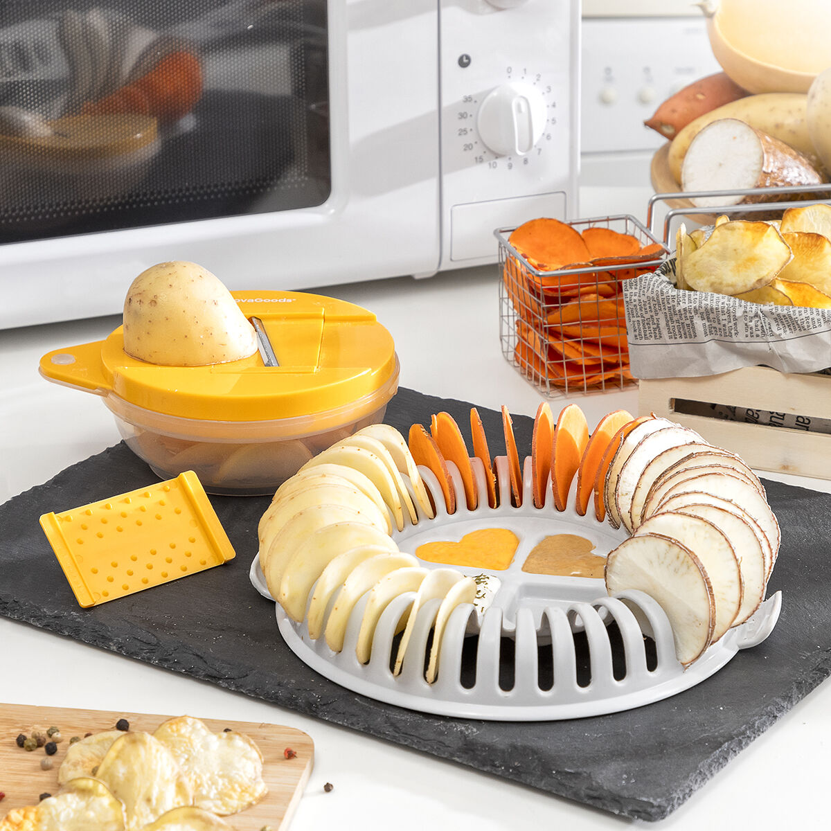 Set med Mandolin och Recept för att Göra Chips i Mikrovågsugnen Chipit InnovaGoods - 9