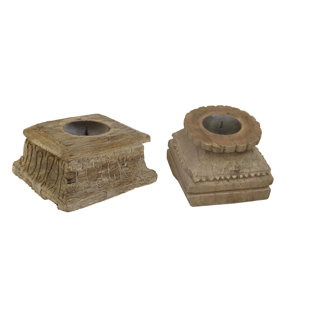 Ljusstakar Home ESPRIT Naturell Trä 25 x 25 x 12 cm (2 antal)